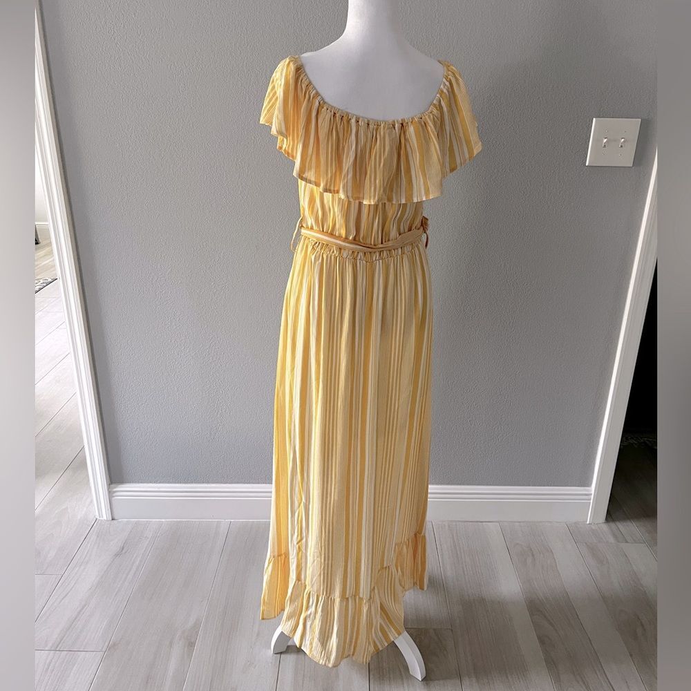 Vogue Society Yellow Striped Off Shoulder Hi Low Maxi Dress Size M Boho Summer - Picture 4 of 7